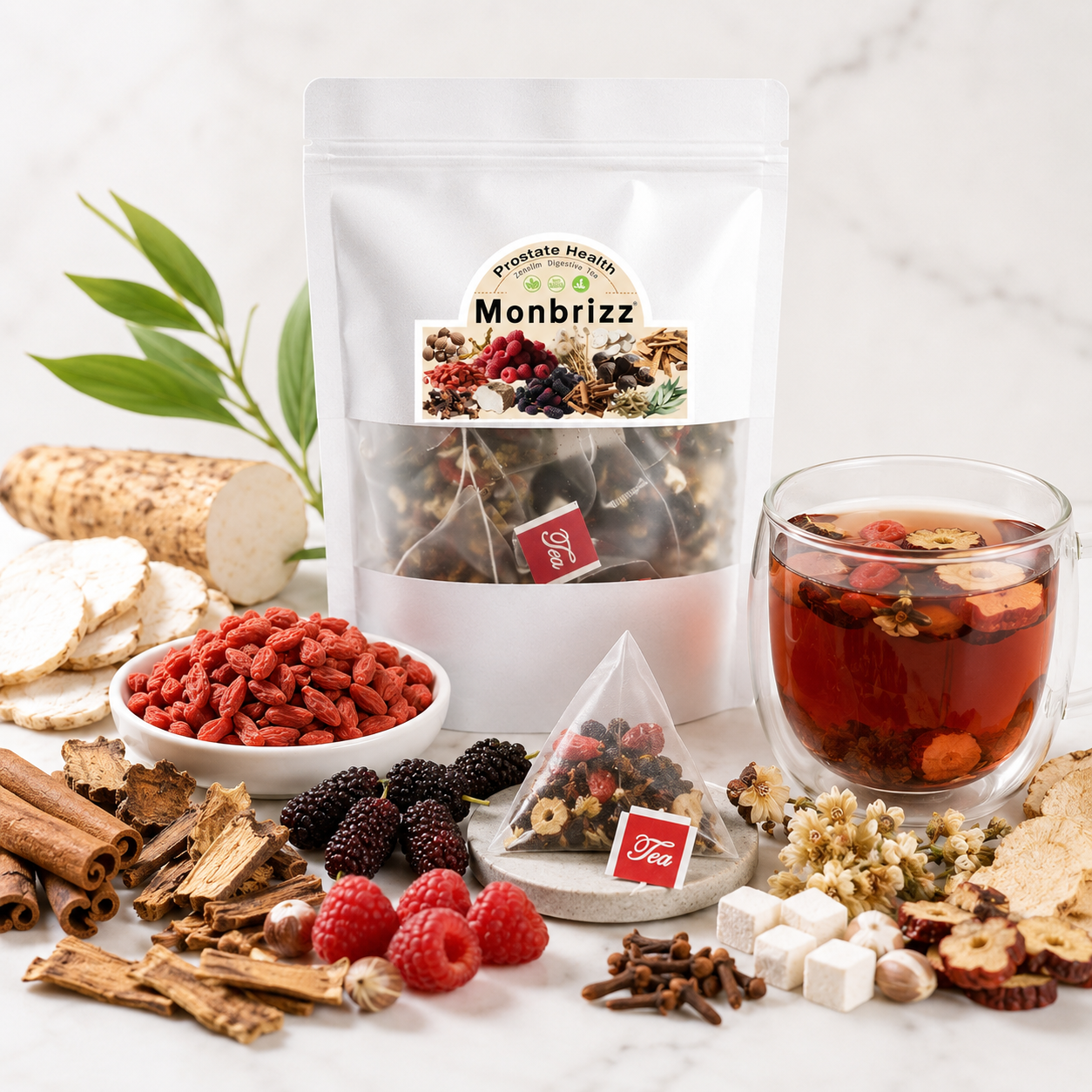 Men’s Daily Wellness Herbal Tea | Goji Berry & Dandelion Botanical Infusion | Traditional Chinese Herbal Blend | 20 Individually Wrapped Tea Bags
